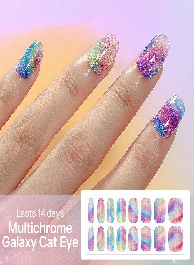 MIZHSE Semi Cured Gel Nail Strips Cat Eye Effect Multicolor, 30PCS Gel Nail Wraps, Stickers, U V Light Required, Salon Quality, Long Lasting Easy to Apply & Remove - Includes 2 Prep Pads, Nail File - Image 4