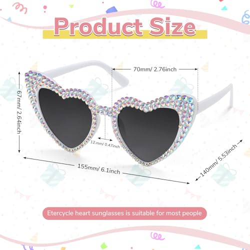 Etercycle Heart Sunglasses, Shiny Rhinestone Sun Glasses For All Party, White Glasse Bride Gifts Women Sunglasses For Bachelorette Party Decorations - Image 2