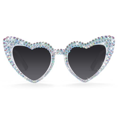 Etercycle Heart Sunglasses, Shiny Rhinestone Sun Glasses For All Party, White Glasse Bride Gifts Women Sunglasses For Bachelorette Party Decorations - Image 1