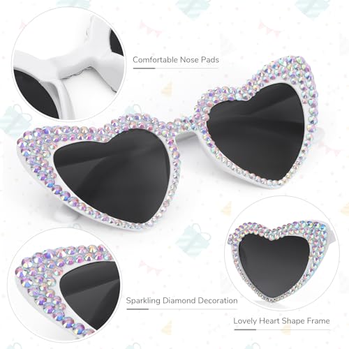 Etercycle Heart Sunglasses, Shiny Rhinestone Sun Glasses For All Party, White Glasse Bride Gifts Women Sunglasses For Bachelorette Party Decorations - Image 3