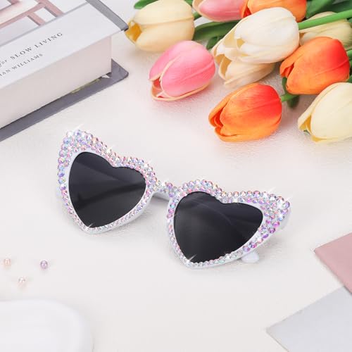 Etercycle Heart Sunglasses, Shiny Rhinestone Sun Glasses For All Party, White Glasse Bride Gifts Women Sunglasses For Bachelorette Party Decorations - Image 4