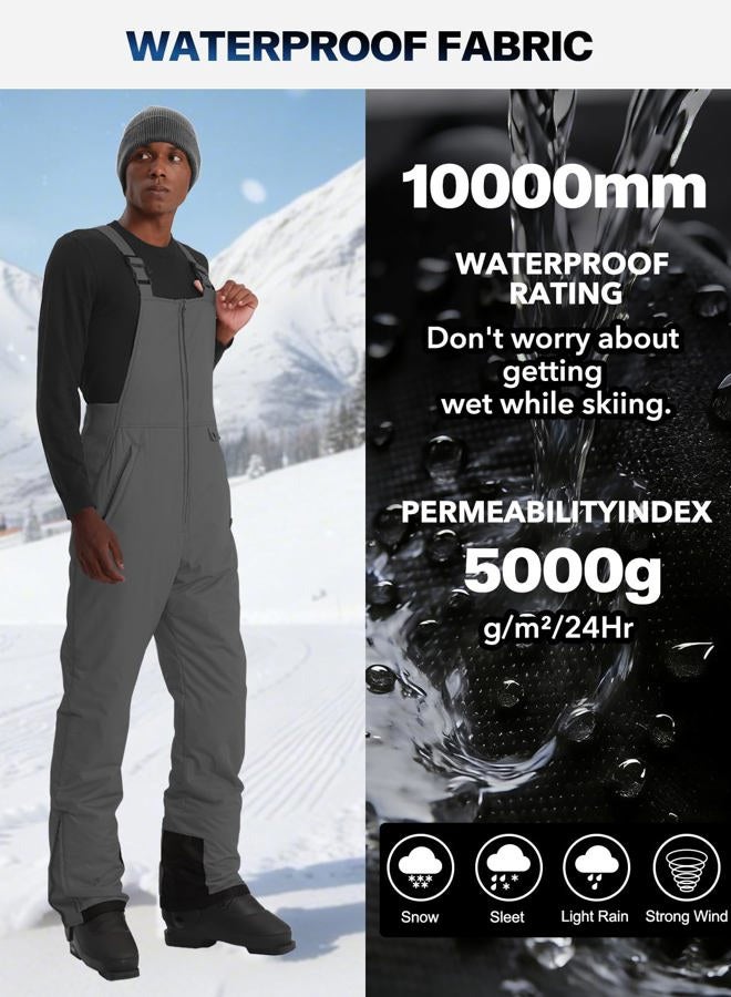 GEMYSE Men's Insulated Waterproof Ski Bib Overalls Winter Snowboarding Pants, Pure Medium Grey, L - Image 3