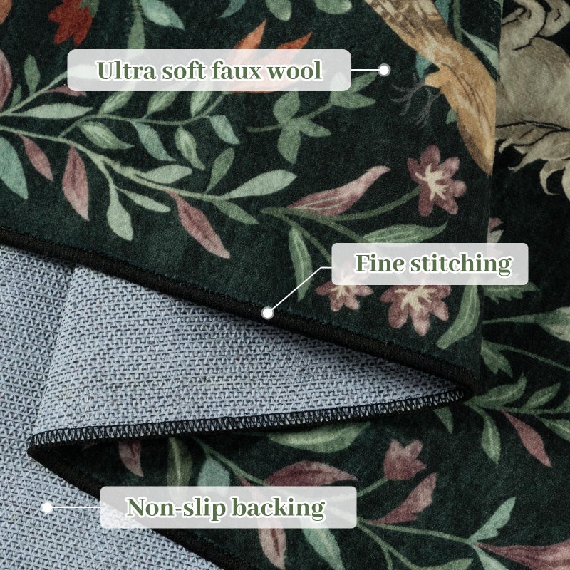 STARUIA 8x10 Area Rugs for Living Room, Unicorn Floral Non-Slip Washable Rugs, Farmhouse Moroccan Vintage Animal Large Girls Area Rug for Bedroom, Carpet for Dining Room Nurseries(Forest Green8'x10') - Image 3