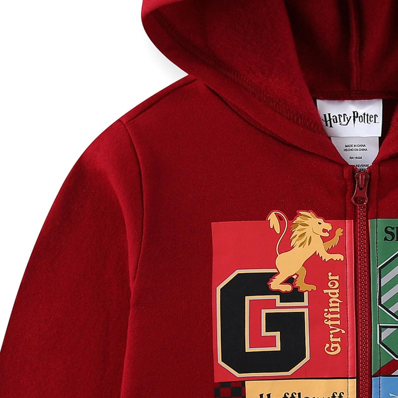 Harry Potter Hogwarts Fleece Zip Up Hoodie for Big Kids Red - Image 4