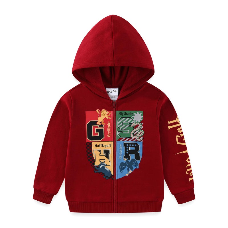 Harry Potter Hogwarts Fleece Zip Up Hoodie for Big Kids Red - Image 1