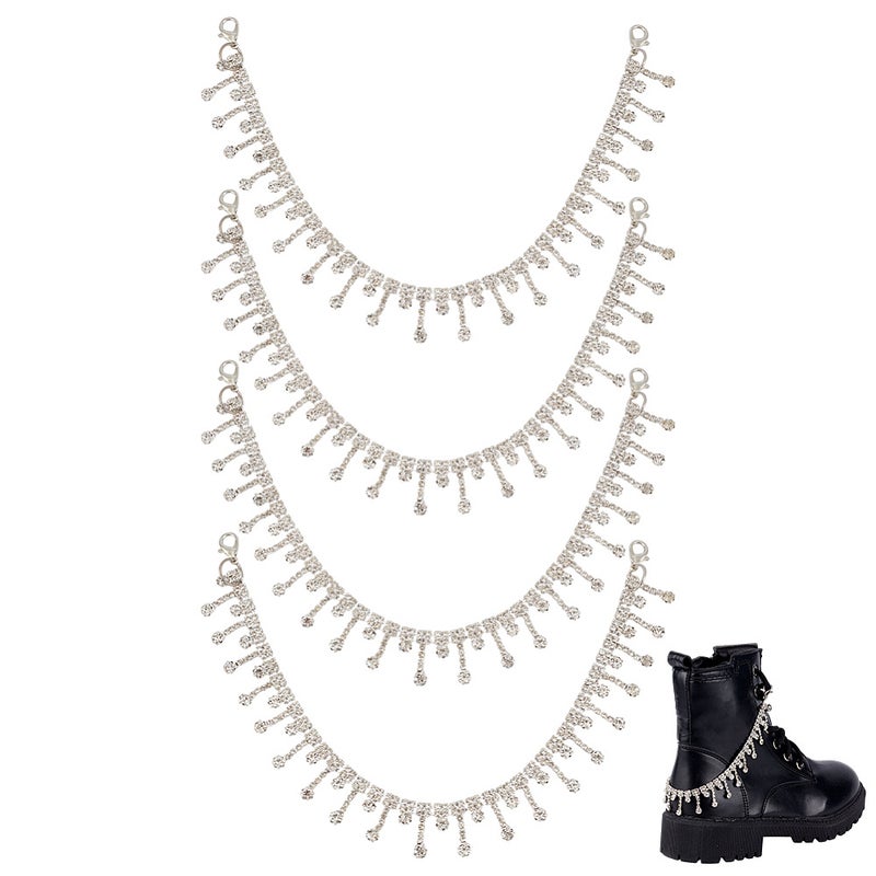 1set 4pcs Alloy Rhinestone Boot Strap Chains Shoes Decorations & silvery 316x22x3.5mm - Image 1