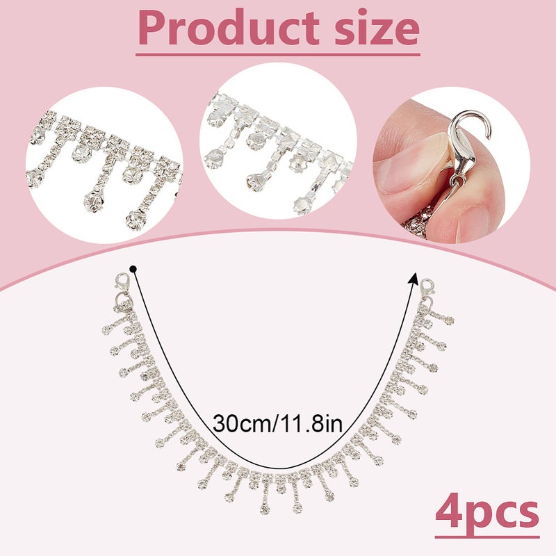 1set 4pcs Alloy Rhinestone Boot Strap Chains Shoes Decorations & silvery 316x22x3.5mm - Image 2