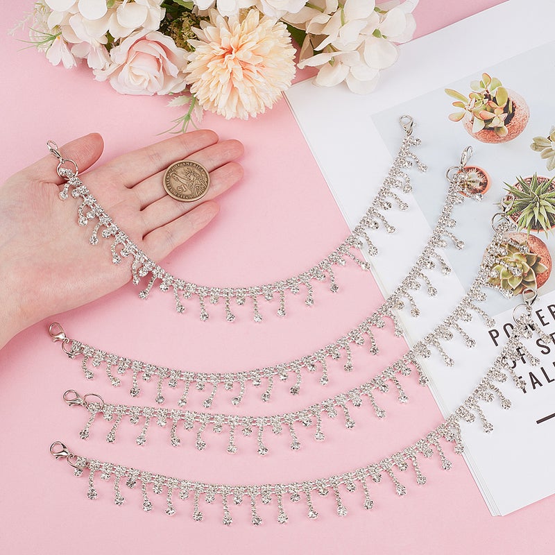 1set 4pcs Alloy Rhinestone Boot Strap Chains Shoes Decorations & silvery 316x22x3.5mm - Image 3