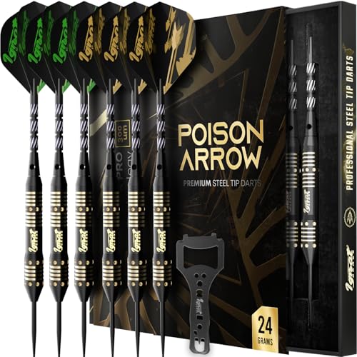 IgnatGames Steel Tip Darts Set - 6 Pack Premium 24 g Brass Barrels Darts Metal Tip Set with Aluminum Shafts, 16 pcs Standard & Slim GlideXPro Flights, Sharpener, Wrench & Exquisite Case - Image 1