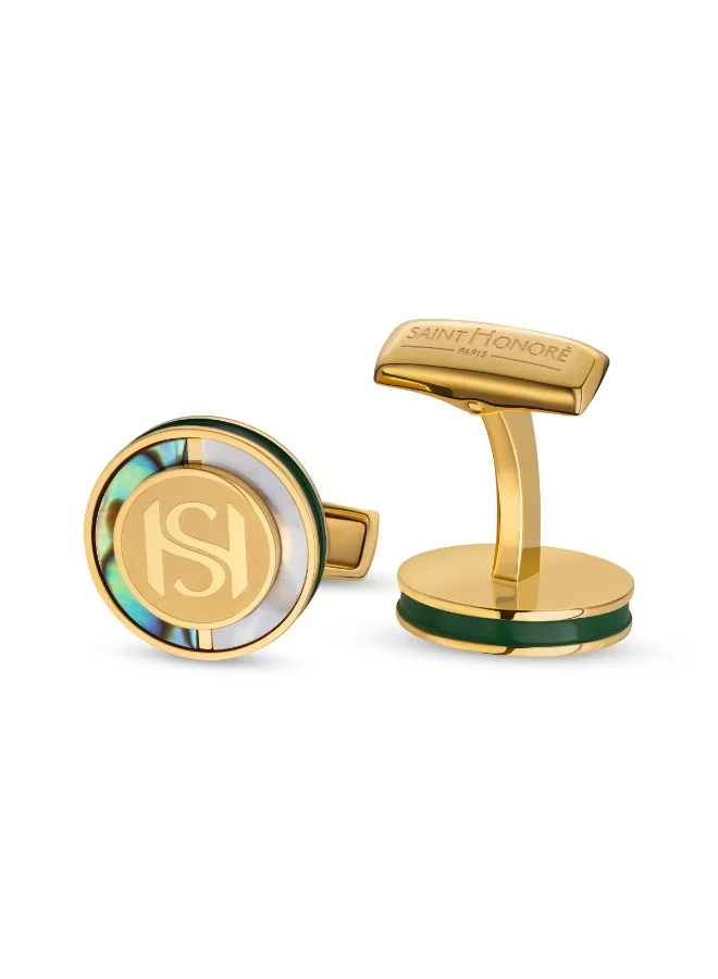 سانت هونور Mother Of Pearl Gold with Green Inlay Cufflinks for Men's