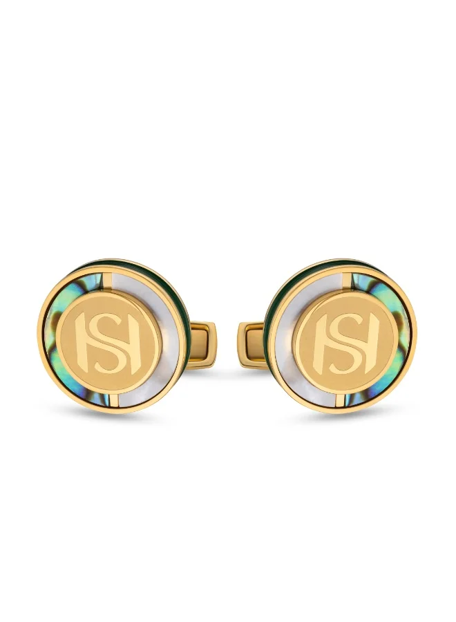 سانت هونور Mother Of Pearl Gold with Green Inlay Cufflinks for Men's