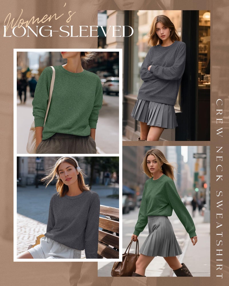 Ficerd 2 Pack Women's Casual Sweatshirts, Crew Neck Loose Fit Basic Tops Lightweight Cute Pullover Fashion Fall Outfits(Dark Gray, Green,Medium) - Image 4