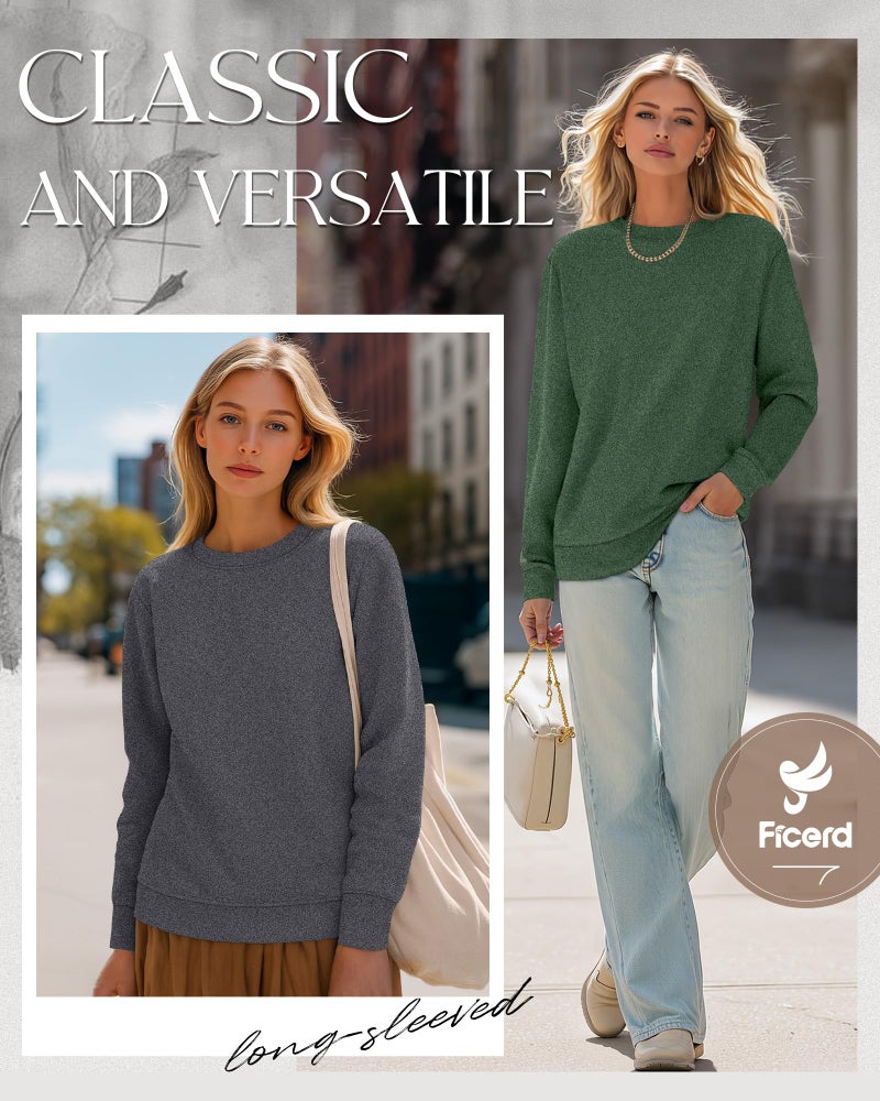 Ficerd 2 Pack Women's Casual Sweatshirts, Crew Neck Loose Fit Basic Tops Lightweight Cute Pullover Fashion Fall Outfits(Dark Gray, Green,Medium) - Image 5