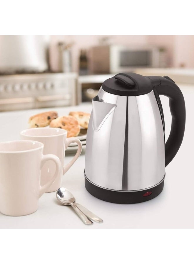 Stainless steel electric kettle with 360-degree rotating base, safety shut-off, 1.8L capacity, 1500W