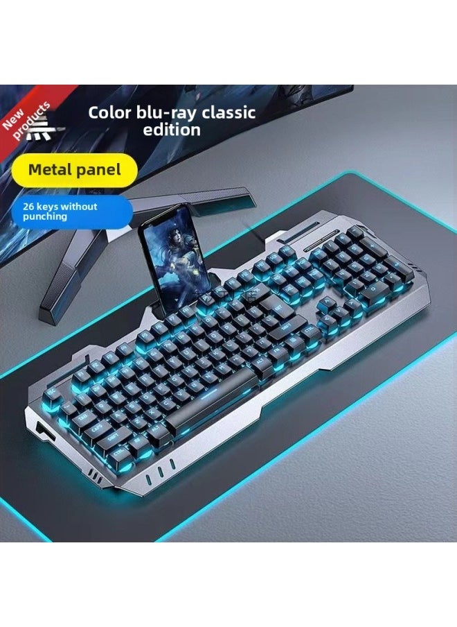 Generic - Real Mechanical Feel Keyboard Mouse Suit Wired Peripherals Desktop Notebook E-sports Game Special Two-piece Set-Color:White Ice Blue Alloy Model [alloy Panel + Mechanical Feel] - Single Keyboard [one-year Warranty] - Image 1