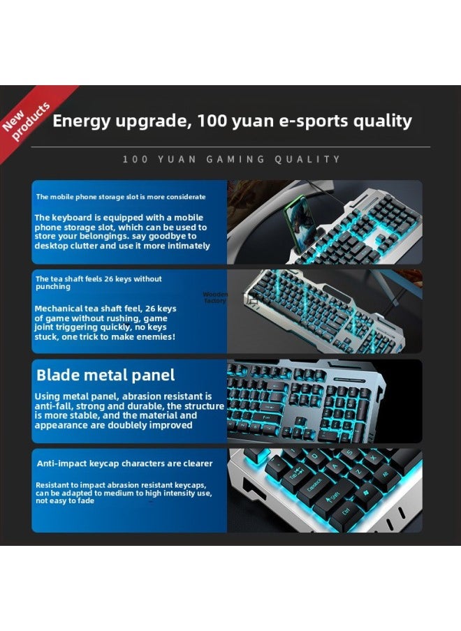 Generic - Real Mechanical Feel Keyboard Mouse Suit Wired Peripherals Desktop Notebook E-sports Game Special Two-piece Set-Color:White Ice Blue Alloy Model [alloy Panel + Mechanical Feel] - Single Keyboard [one-year Warranty] - Image 1