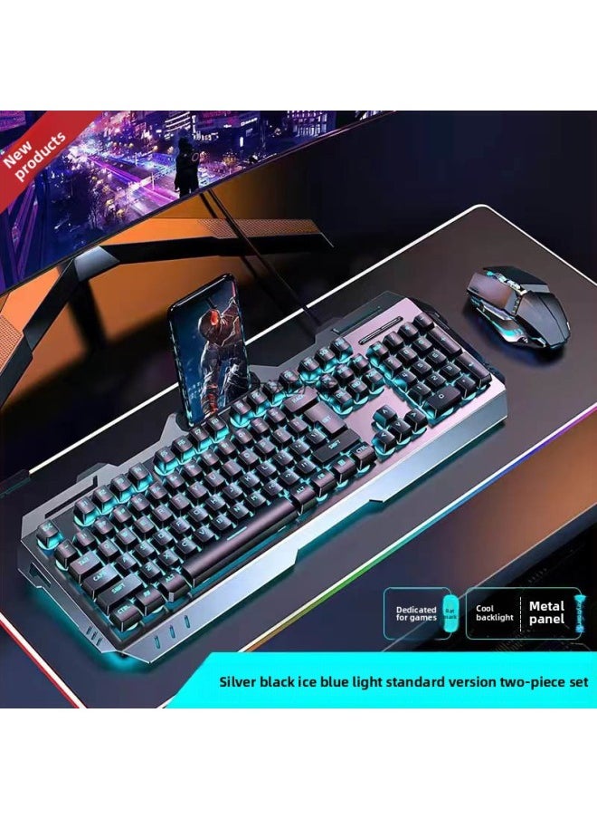 Generic - Real Mechanical Feel Keyboard Mouse Suit Wired Peripherals Desktop Notebook E-sports Game Special Two-piece Set-Color:White Ice Blue Alloy Model [alloy Panel + Mechanical Feel] - Single Keyboard [one-year Warranty] - Image 1