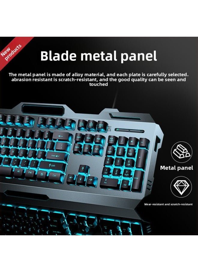 Generic - Real Mechanical Feel Keyboard Mouse Suit Wired Peripherals Desktop Notebook E-sports Game Special Two-piece Set-Color:White Ice Blue Alloy Model [alloy Panel + Mechanical Feel] - Single Keyboard [one-year Warranty] - Image 1