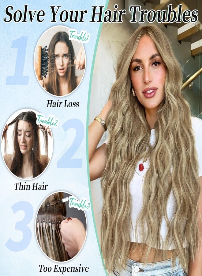 KooKaStyle Clip in Synthetic Hair Extensions Long Wavy 4PCS Thick Hairpieces Light Brown mix Golden Blonde Fiber Double Weft Natural Hair Extensions 20 Inch for Women - Image 3