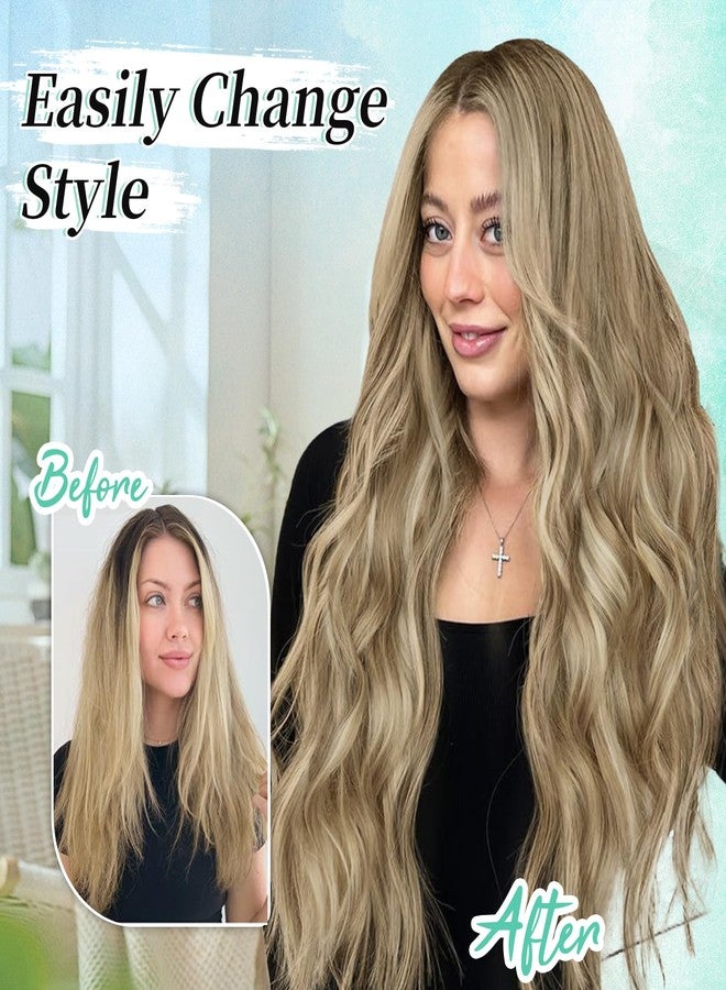 KooKaStyle Clip in Synthetic Hair Extensions Long Wavy 4PCS Thick Hairpieces Light Brown mix Golden Blonde Fiber Double Weft Natural Hair Extensions 20 Inch for Women - Image 5