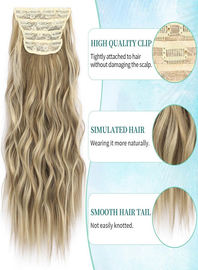 KooKaStyle Clip in Synthetic Hair Extensions Long Wavy 4PCS Thick Hairpieces Light Brown mix Golden Blonde Fiber Double Weft Natural Hair Extensions 20 Inch for Women - Image 2