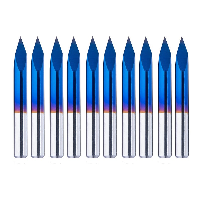 FoxAlien 10pcs Triangular CNC Router V-Bit, 30 Degree 0.1mm Engraving Bits, 1/8" Shank Nano Blue Coating Sharp Pyramid for Acrylic Wood MDF Aluminum Lettering Sign Making - Image 1