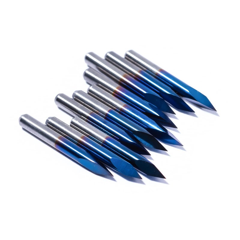 FoxAlien 10pcs Triangular CNC Router V-Bit, 30 Degree 0.1mm Engraving Bits, 1/8" Shank Nano Blue Coating Sharp Pyramid for Acrylic Wood MDF Aluminum Lettering Sign Making - Image 5