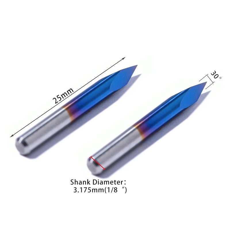 FoxAlien 10pcs Triangular CNC Router V-Bit, 30 Degree 0.1mm Engraving Bits, 1/8" Shank Nano Blue Coating Sharp Pyramid for Acrylic Wood MDF Aluminum Lettering Sign Making - Image 2