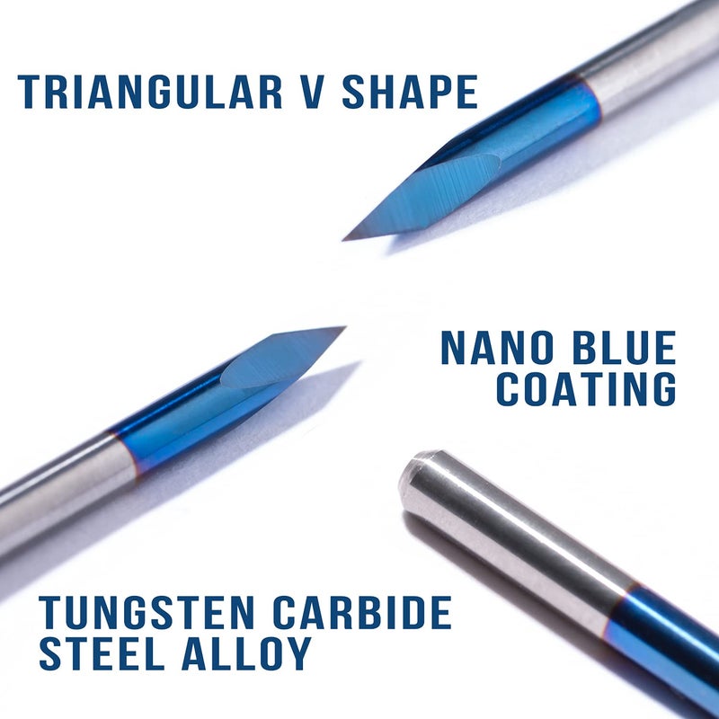 FoxAlien 10pcs Triangular CNC Router V-Bit, 30 Degree 0.1mm Engraving Bits, 1/8" Shank Nano Blue Coating Sharp Pyramid for Acrylic Wood MDF Aluminum Lettering Sign Making - Image 3