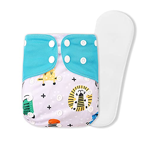 GUCHIGU Soft Fleece Lined Baby Pocket Cloth Reusable Washable Diapers All-in-One Nappy for Babies Toddlers with 1 Wet-Free Insert Z-D (One Size Adjustable Diaper, 4 Sizes in 1, 5-17 kg, Blue-Multi) - Image 1