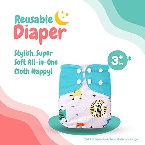GUCHIGU Soft Fleece Lined Baby Pocket Cloth Reusable Washable Diapers All-in-One Nappy for Babies Toddlers with 1 Wet-Free Insert Z-D (One Size Adjustable Diaper, 4 Sizes in 1, 5-17 kg, Blue-Multi) - Image 4