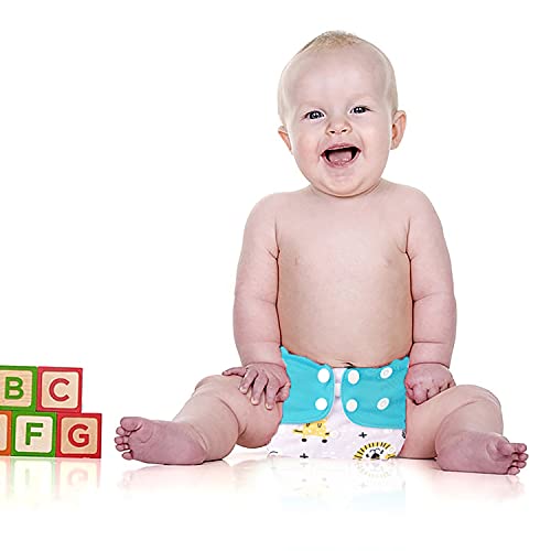 GUCHIGU Soft Fleece Lined Baby Pocket Cloth Reusable Washable Diapers All-in-One Nappy for Babies Toddlers with 1 Wet-Free Insert Z-D (One Size Adjustable Diaper, 4 Sizes in 1, 5-17 kg, Blue-Multi) - Image 2
