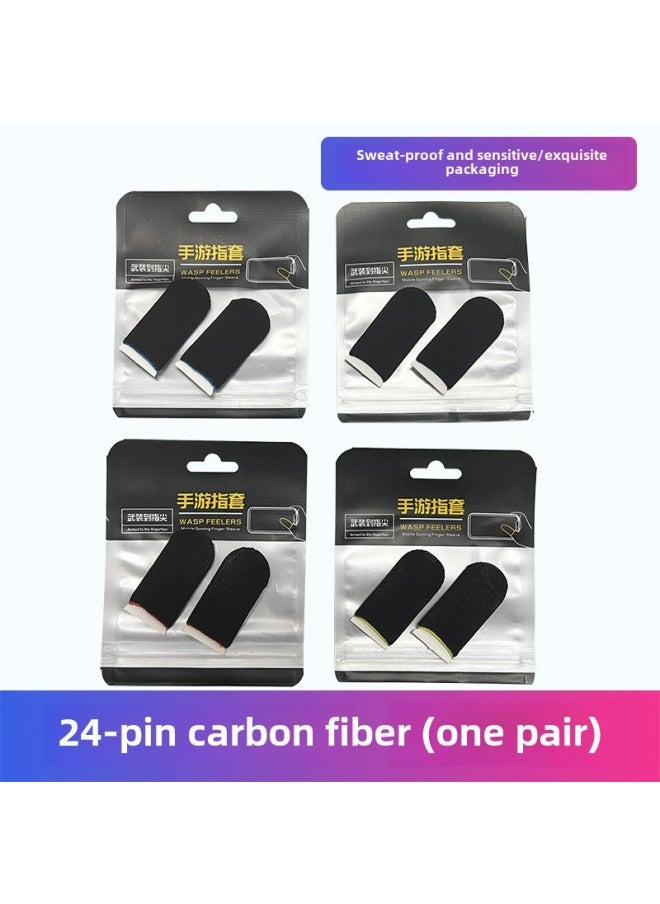 Generic Chicken-eating Gloves 24-pin Silver Fiber Hand-swimming Finger Cover Ultra-thin Sweat-proof King Glory Walking Non-slip E-Sports-Product Color:Pair Of Carbon Fiber Fingertips  - Image 1