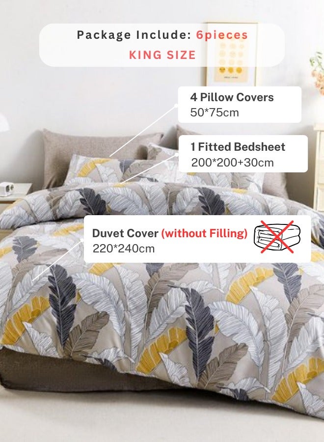 LUNA Home King size 6 pieces Bedding Set without filler, Beautiful Leaves Design.  - Image 2