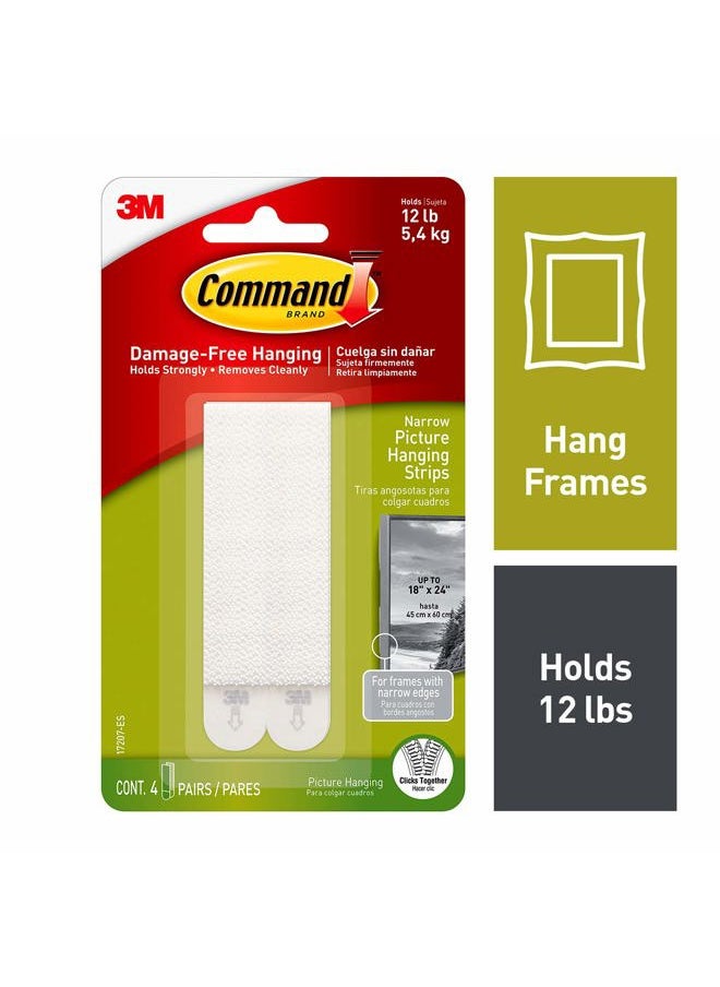 Command - Narrow Picture Hanging Strips, White, 4-Pairs, Holds up to 12 lbs. - Image 1
