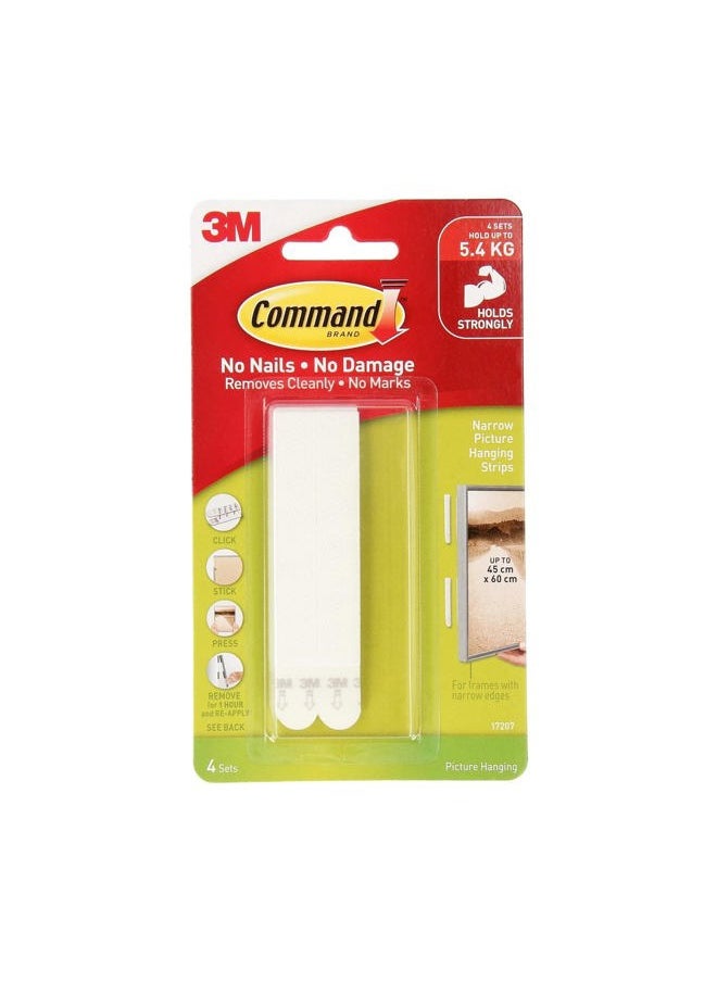 Command - Narrow Picture Hanging Strips, White, 4-Pairs, Holds up to 12 lbs. - Image 1