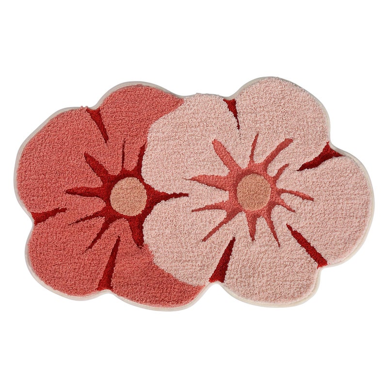 Ankah Shower Rug Bath Mat Forest Series Cartoon Design Bathroom Rug, Fluffy, Soft, Non-Slip, Durable, Absorbent Bath Rug, Irregular Plant Shaped Door Mat and Carpet, 19.7" x 31.5", Peach Blossom - Image 2
