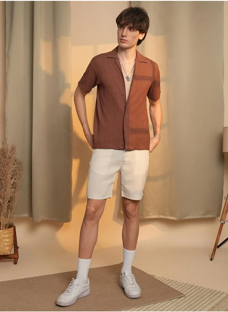 Campus Sutra Men's Chocolate Brown Micro Zig-Zag Shirt