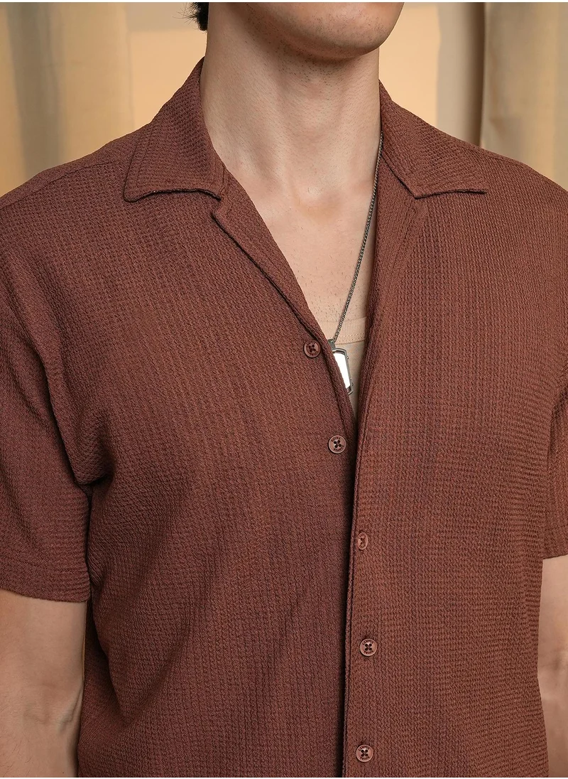 Campus Sutra Men's Chocolate Brown Micro Zig-Zag Shirt