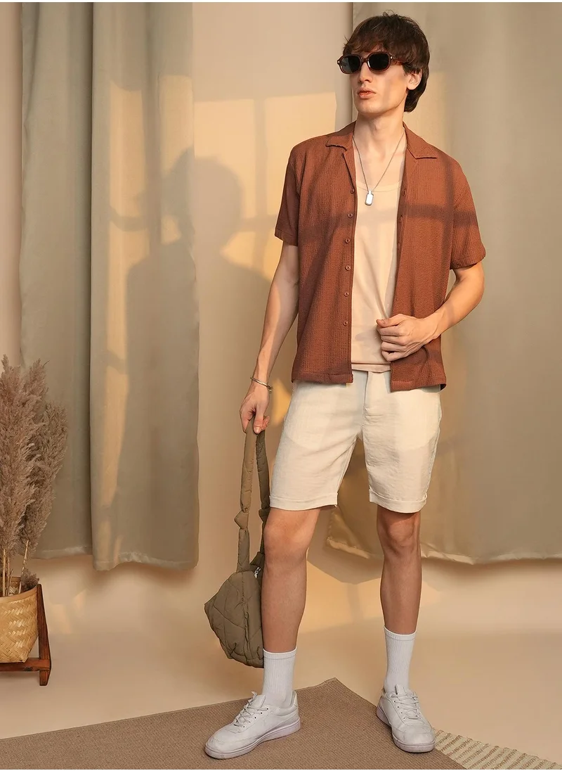 Campus Sutra Men's Chocolate Brown Micro Zig-Zag Shirt