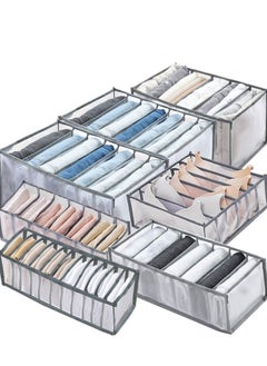 XiuWoo 7-Piece Upgraded Wardrobe Clothes Jean Organizer, Foldable Clothes Organizer Box, Mesh Closet Underwear Storage Bins, Grey Washable Folded Wardrobe Drawer Dividers Set  - Image 1