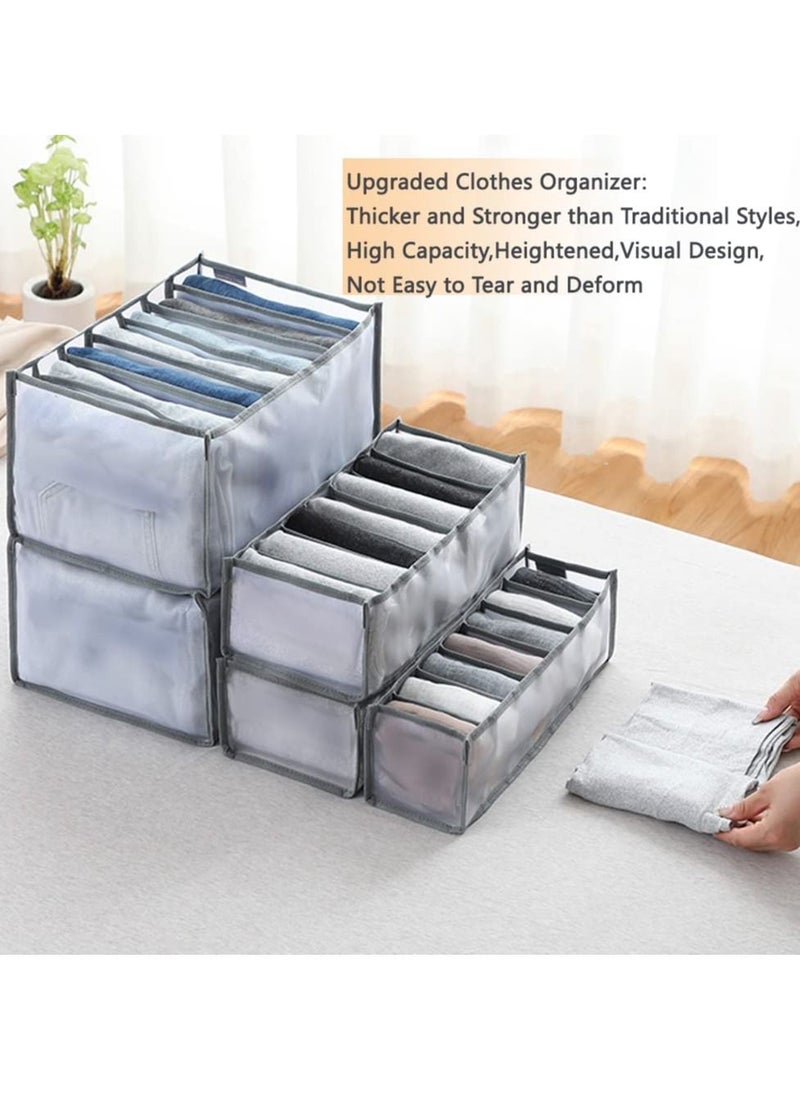 XiuWoo - 7-Piece Upgraded Wardrobe Clothes Jean Organizer, Foldable Clothes Organizer Box, Mesh Closet Underwear Storage Bins, Grey Washable Folded Wardrobe Drawer Dividers Set - Image 1