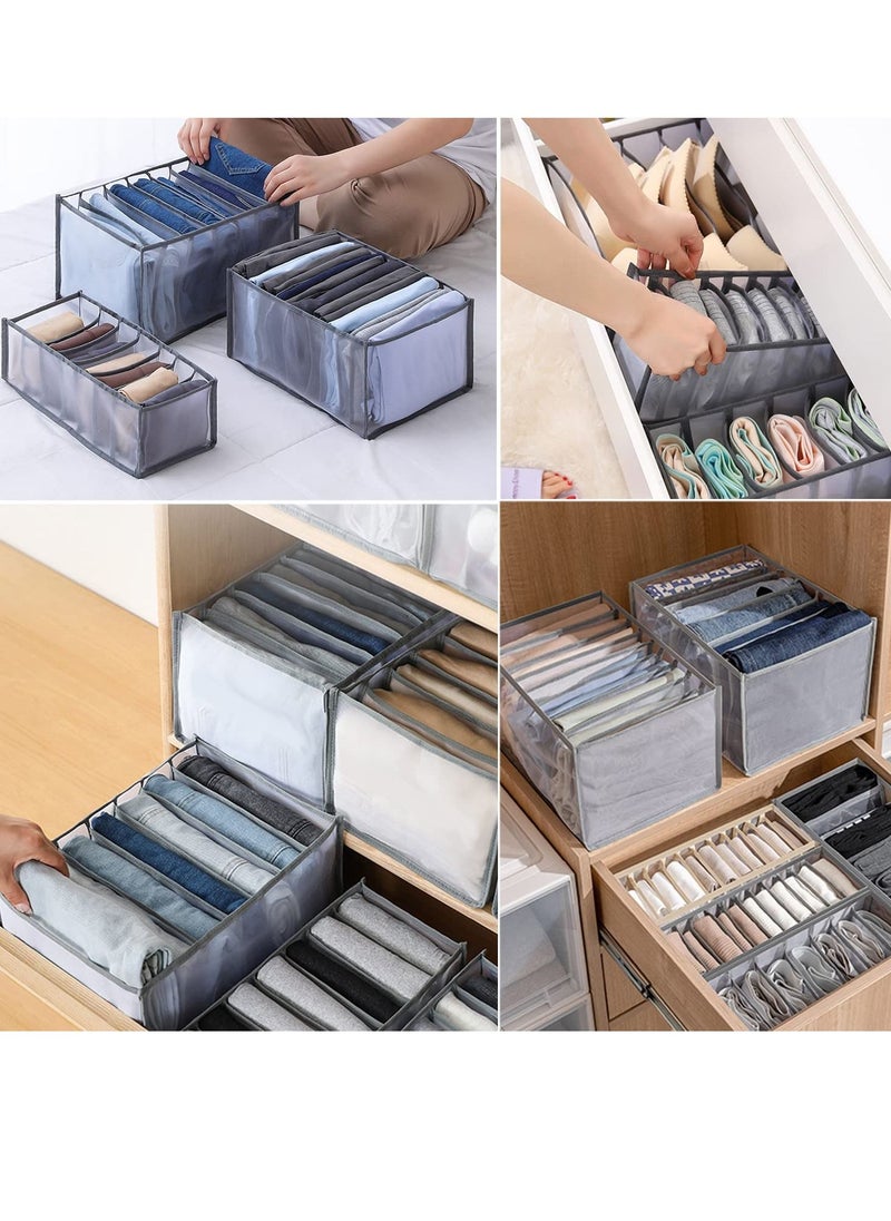 XiuWoo - 7-Piece Upgraded Wardrobe Clothes Jean Organizer, Foldable Clothes Organizer Box, Mesh Closet Underwear Storage Bins, Grey Washable Folded Wardrobe Drawer Dividers Set - Image 1