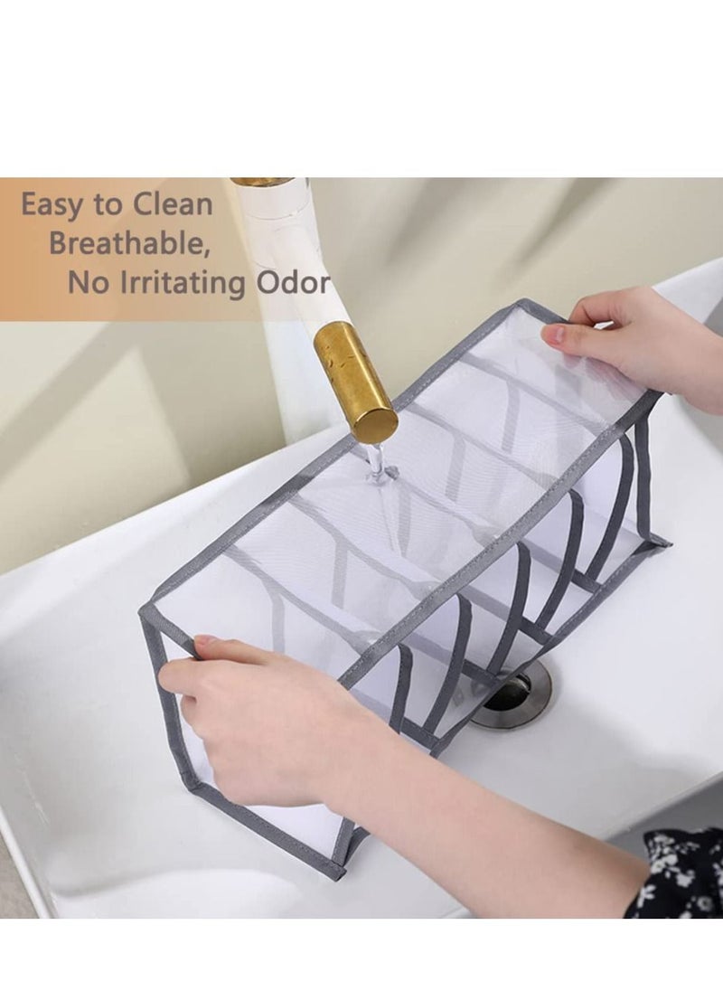 XiuWoo - 7-Piece Upgraded Wardrobe Clothes Jean Organizer, Foldable Clothes Organizer Box, Mesh Closet Underwear Storage Bins, Grey Washable Folded Wardrobe Drawer Dividers Set - Image 1