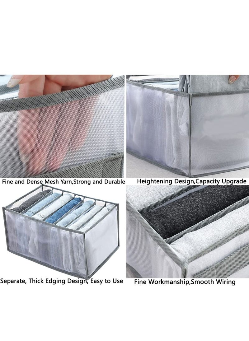 XiuWoo - 7-Piece Upgraded Wardrobe Clothes Jean Organizer, Foldable Clothes Organizer Box, Mesh Closet Underwear Storage Bins, Grey Washable Folded Wardrobe Drawer Dividers Set - Image 1