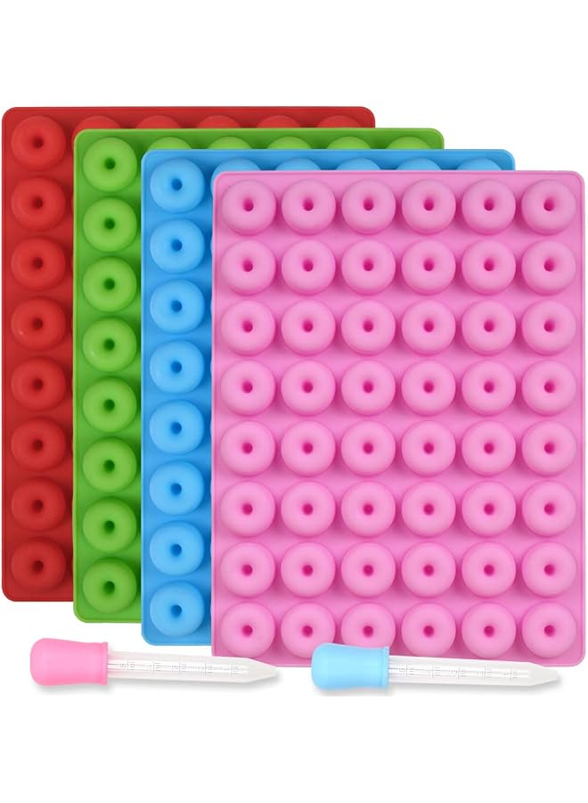 S-TOP Donut Candy Silicone Mold, 4 Packs 48-Cavities Gummy Round Mold with 2 Droppers, Nonstick Food Grade Mold for Candies, Chocolate, Ice Cube - Image 1