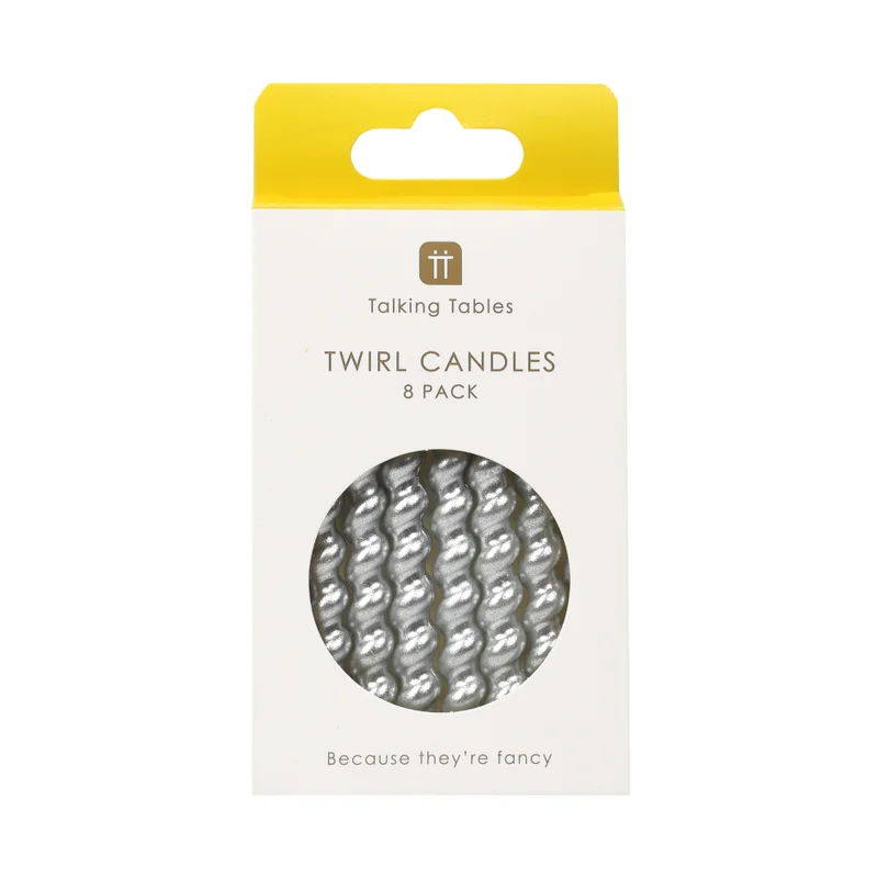 Talking Tables Luxe, Twirl Candles, Silver, 8Pk