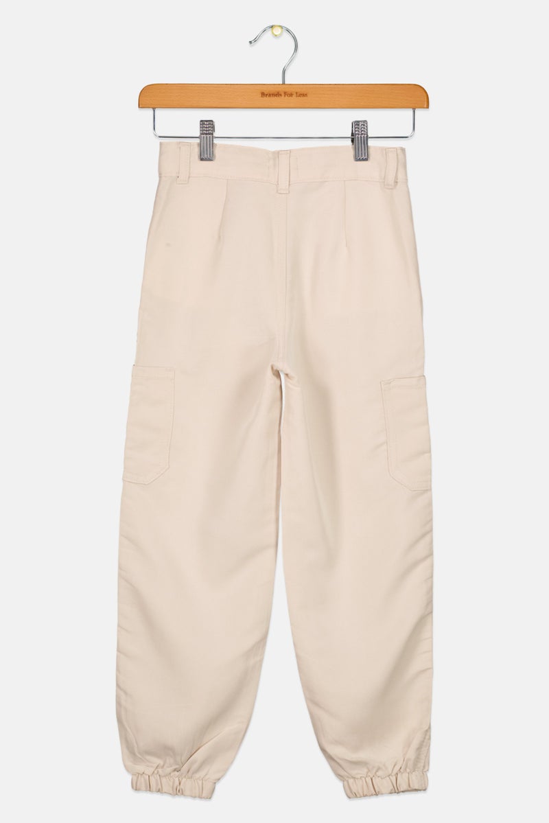 KOTON Kids Girls Solid Cargo Pants, Beige  - Image 2