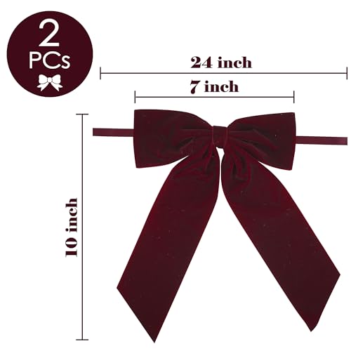 AIMUDI Burgundy Velvet Bows 7 Premade Velvet Bows Christmas Bows for Gift Wrapping Holiday Crafts Wreaths Garlands Staircase Christmas Trees Home Outdoor Decor Winter Decorations 2 PCs - Image 3