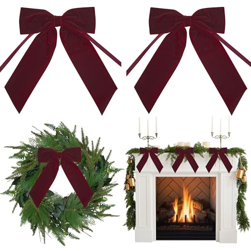AIMUDI Burgundy Velvet Bows 7 Premade Velvet Bows Christmas Bows for Gift Wrapping Holiday Crafts Wreaths Garlands Staircase Christmas Trees Home Outdoor Decor Winter Decorations 2 PCs - Image 1
